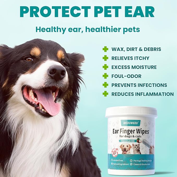 Ear Cleaner Finger Wipes 120 Counts, Dog Ear Cleaner, Grooming Kit Care - Image 2