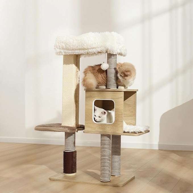 Cat Tree Tower, 41.7 in Wood Cat Condo by PET+FULED