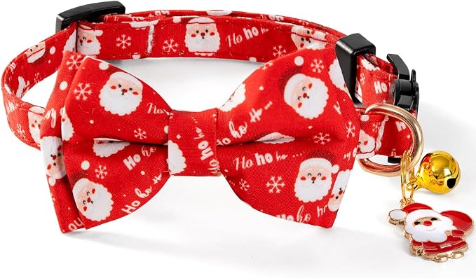 Christmas Cat Collar with Cute Bow Tie Bell 2Pack Red Green Santa Claus - Image 6