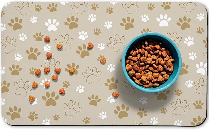Dog Food Mat, Absorbent Water Bowl Mats Cat Pet Feeding Placemats Beige 16 * 24 by Zoeeya