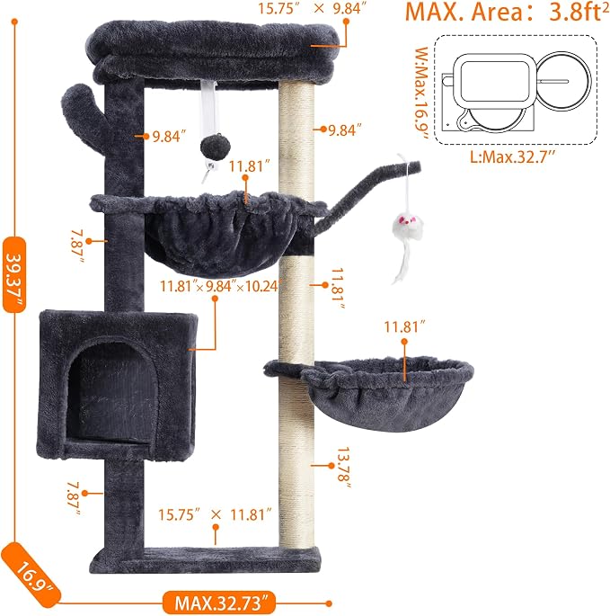 Heybly Cat Tree, 39.4 Inches Tower Condo - Image 6