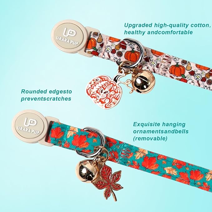 Fall Cat Collar-2Pack Autumn Kitten Collars-Halloween Breakaway Pumpkin Kitty - Image 4