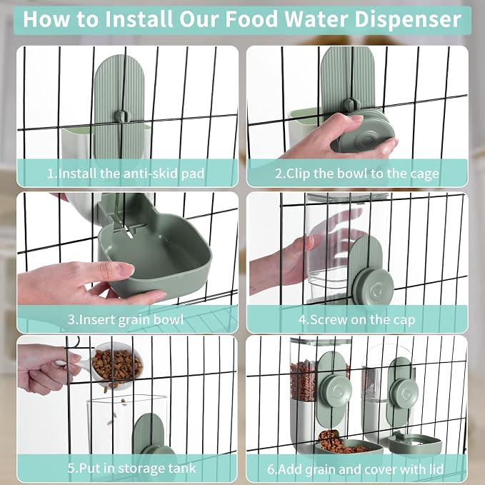 Hanging Automatic Food and Water Dispenser, Gravity Rabbit Feeder Set, Cage Cat - Image 3
