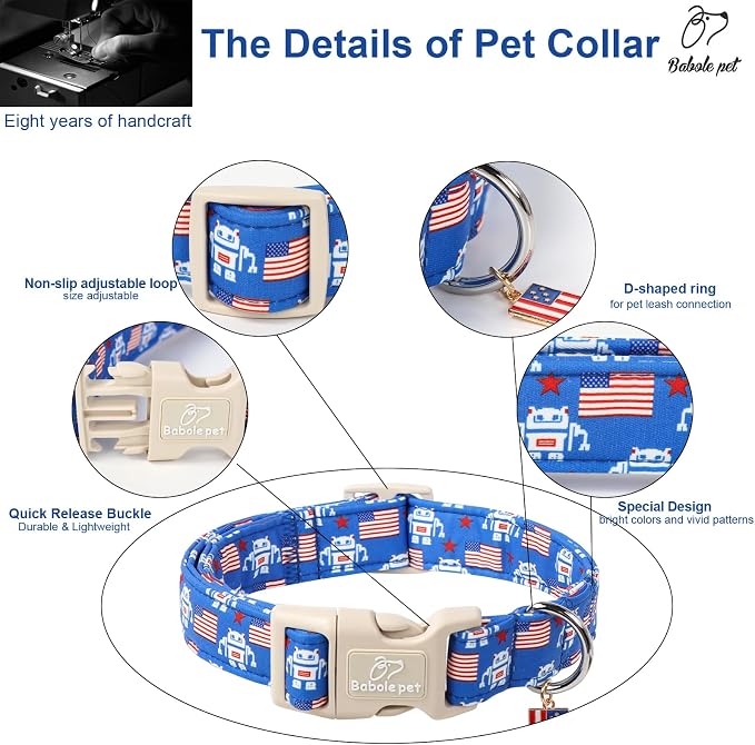 4th of July Dog Collar, Robot Star-Spangled Patriotic Dog Collars - Image 4