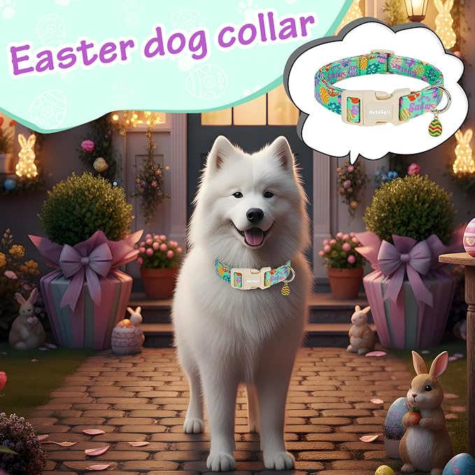 Easter Dog Collar for Medium Dogs, Adjustable Green Medium Dog Collar - Image 8