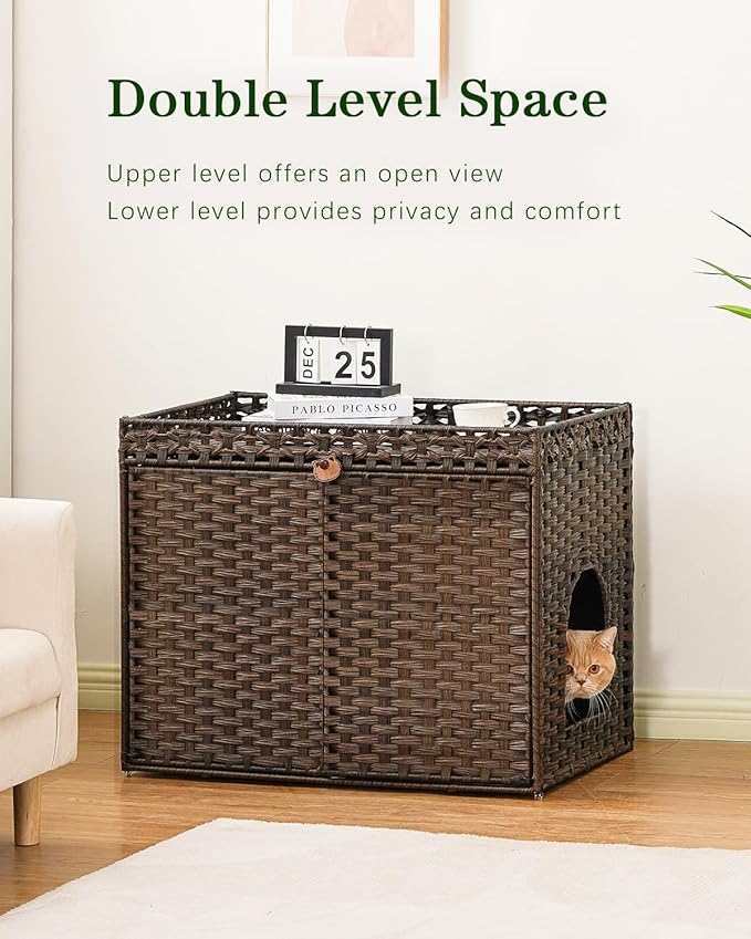 Cat Litter Box Enclosure Furniture, Handwoven Rattan Hidden Litter Box - Image 2