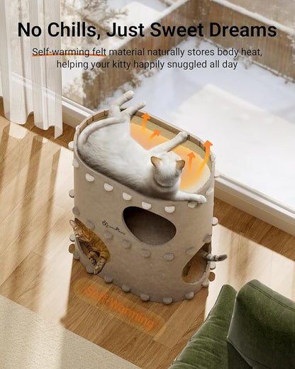 DownyPaws Cat House for Indoor Cats, 2-Storey Foldable Cat Bed Cave, Felt Cats - Image 3