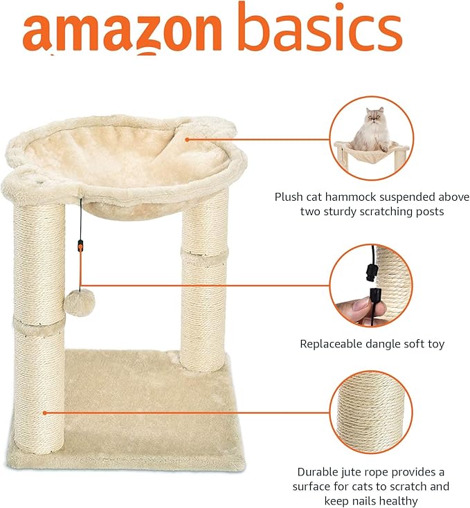 Amazon Basics Cat Tower with Hammock Bed and Scratching Post - Image 2
