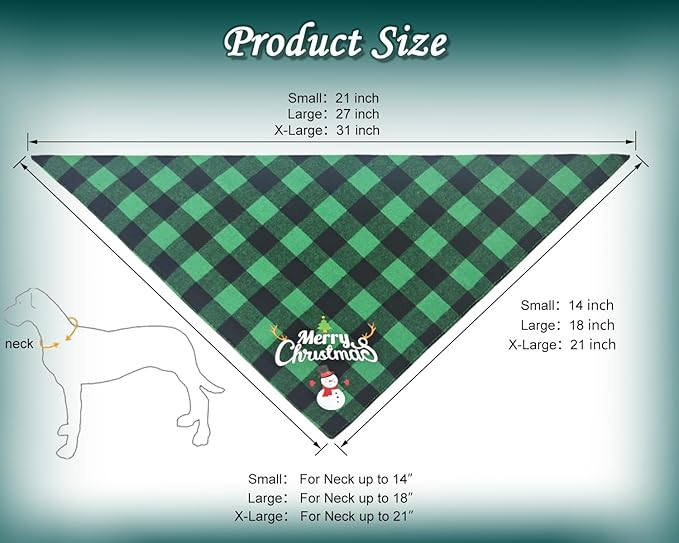 Christmas Dog Bandanas 2PCS-Small, Classic Plaid Triangle Holiday Scarf - Image 2