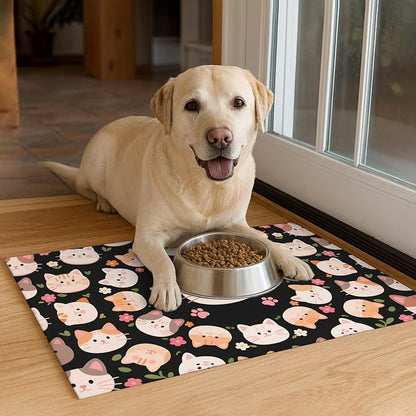 Cat Feeding Mat 24x16 inch Black Kitten Print Pet Bowl Placemat Non Slip Floor - Image 4