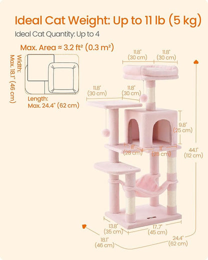 Feandrea Cat Tree, 44.1-Inch Cat Tower, Plush Multi-Level Condo - Image 5