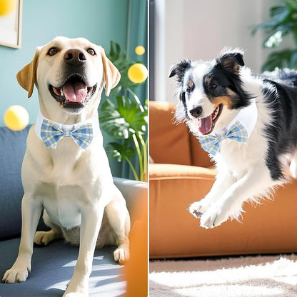 Segarty Dog Bow Tie, Adjustable Blue Plaid Bowtie Collar - Image 5