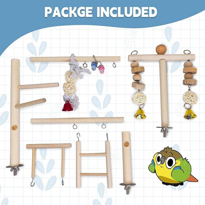 PINVNBY Bird Playground Parrot Play Gym Parakeet Cage Play Stand Wooden Perches - Image 5