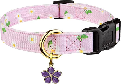 Cotton Handmade Dog Collar Cute and Distinctive Patterns Purple Flower by Fyeqyaou