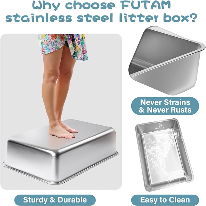 Stainless Steel Litter Box 2 Pack, Medium Metal Litter Box - Image 5
