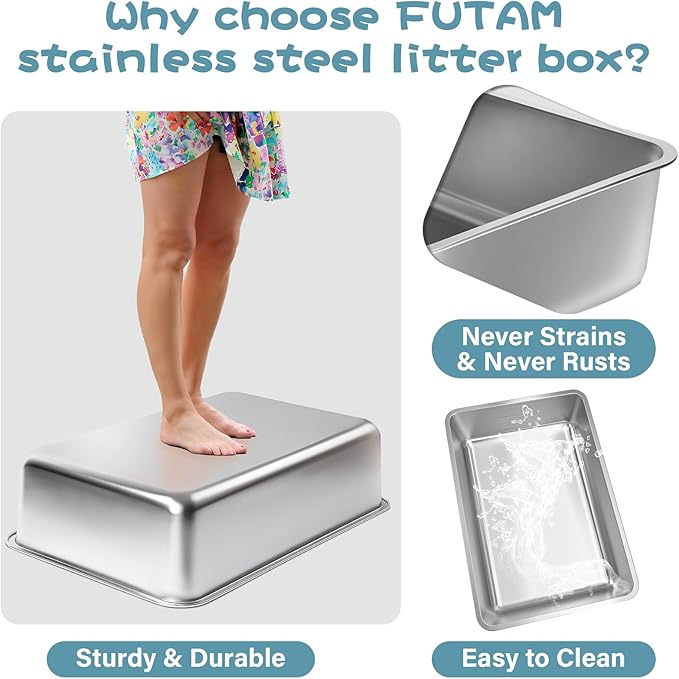 Stainless Steel Litter Box 2 Pack, 23.6“x15.7"x6" Deep Stainless Steel Cat - Image 4