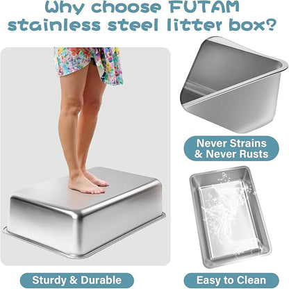 Stainless Steel Litter Box 2 Pack, 19.7"x13.7"x6" Large Metal Litter Box - Image 4