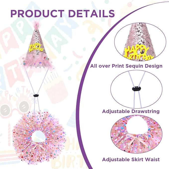 Dog Birthday Bandana with Hat and Dress Girl Set Puppy Birthday Party Supplies - Image 3