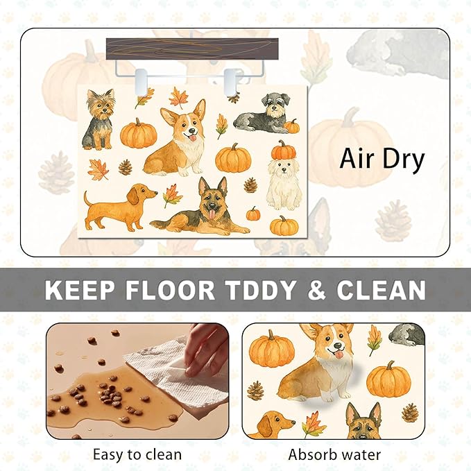 Fall Dog Pet Feeding Mat Autumn Pumpkin Design Food Mat - Image 6