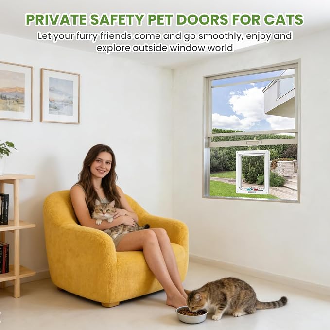 Cat Door for Window, 4 Locking Modes for Safety Cat Window Door, Fits 14"-24" - Image 9
