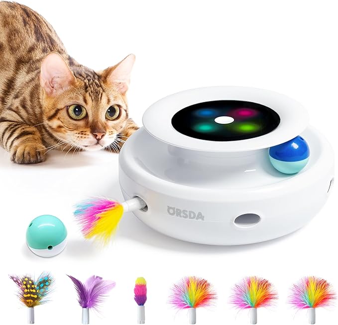 ORSDA 2in1 Interactive Toys for Indoor Cats, Timer Auto On/Off, Cat Toy Balls & by ORSDA