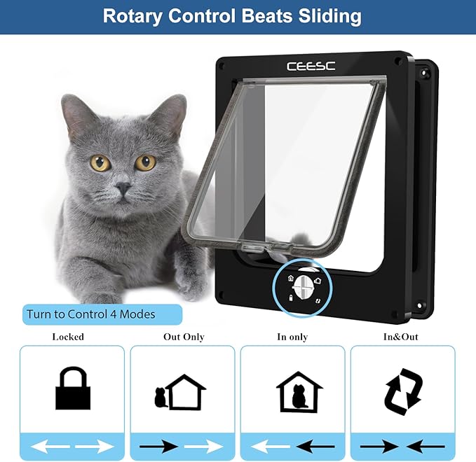 CEESC Medium Cat Door for Interior/Exterior Door, Weatherproof, Rotary 4 Way - Image 5