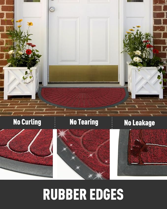 tchdio Door Mat Outdoor Indoor Entrance Doormat-Semicircular Durable Rubber Non - Image 4