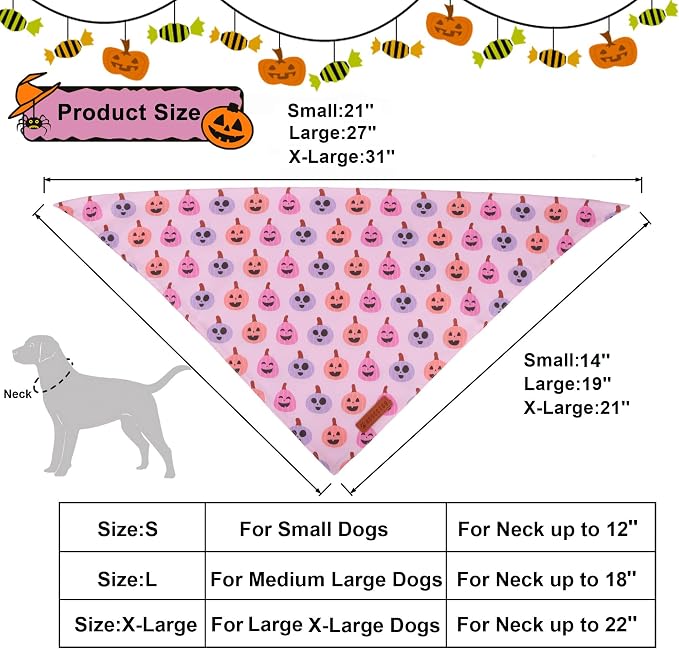 ADOGGYGO Pink Halloween Dog Bandanas 2 Pack, Reversible Ghost Pumpkin Scarf Bib - Image 4