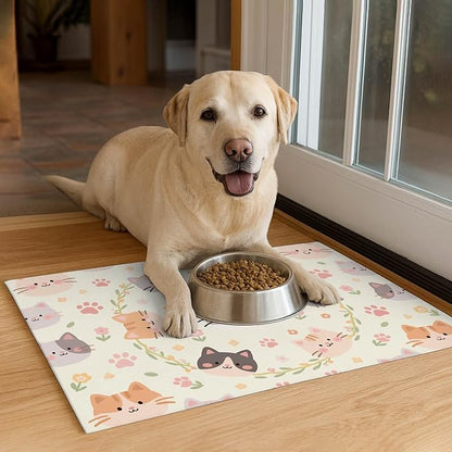 Cat Feedings Mats 20x12 inch Beige Cat Print Pet Bowl Placemat Non Slip Mat - Image 4