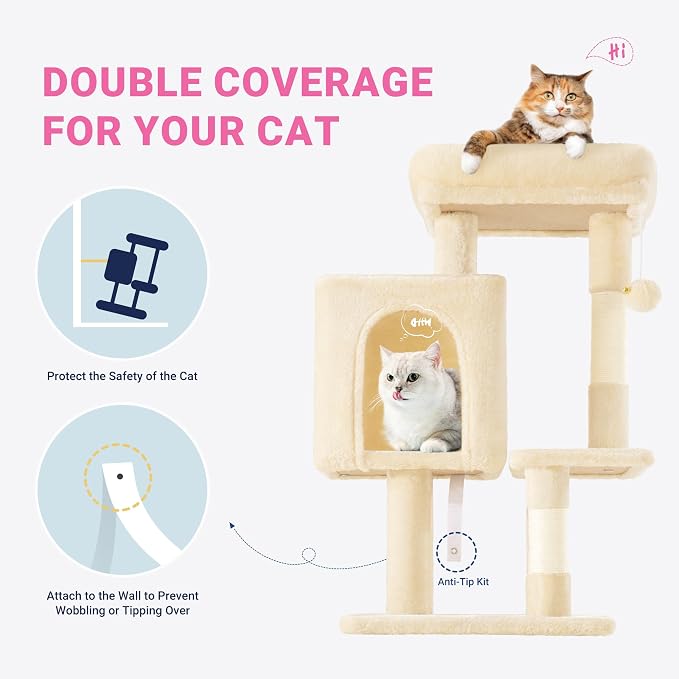 Allewie 29 Inches Cat Tree Tower/Plush Perches Platform/Condo/House/Sisal - Image 5