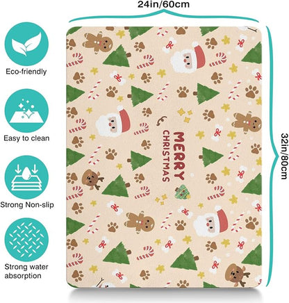 Christmas Dog Food & Water Mat, Paw Prints Santa Claus Snowman Xmas Pet Feeding - Image 3