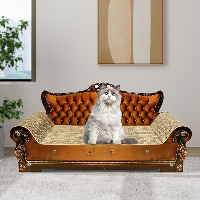 Luxury Cardboard Cat Scratcher Sofa Bed, Couch Shaped Scratching Board - Image 8