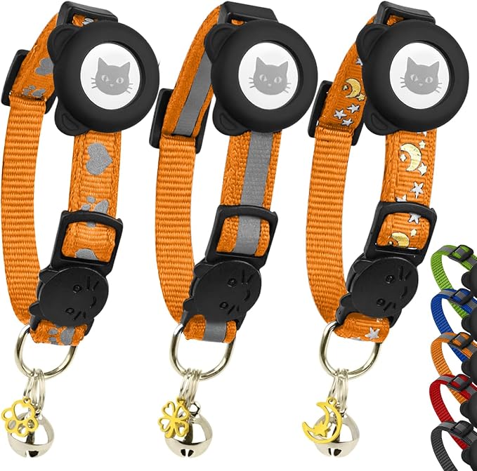 Cat Collar with AirTag Holders, Reflective Breakaway Safety Collars, Bells and by BemixPets