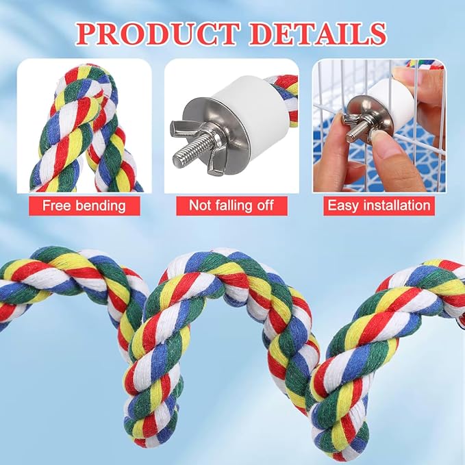 Bird Rope Perch 24 Inch, Colorful Cotton Parrot Bungee Swing, Bendable Cage - Image 6