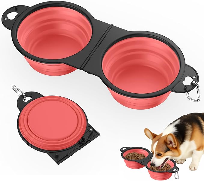 Pawaboo 2-in-1 Collapsible Dog Bowls, Dual Puppy Food and Water Bowls, 180° by Pawaboo