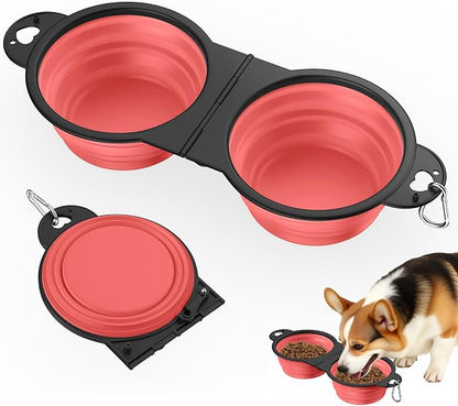 Pawaboo 2-in-1 Collapsible Dog Bowls, Dual Puppy Food and Water Bowls, 180° by Pawaboo