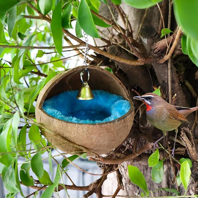 2 Pcs Natural Coconut Shell Bird Nest House Bed Breeding Nesting Anti-Pecking - Image 3