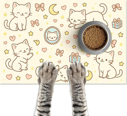 Cute Sweet Cat Food Mat for Dog Food Mat Food and Water Bowl Pet Feeding Bowl by HOMETITUTE