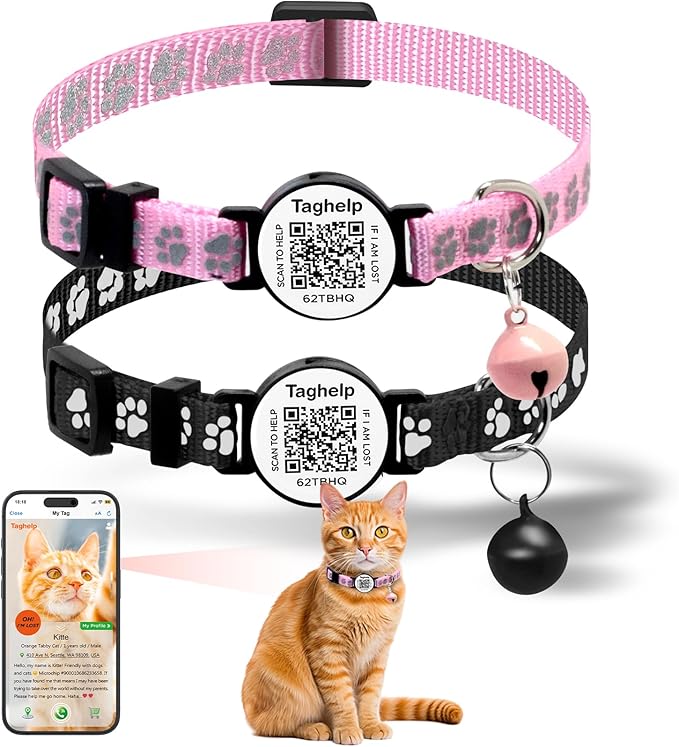 Peace of Mind Cat Collar 2-Pack: QR Code Tag by Taghelp