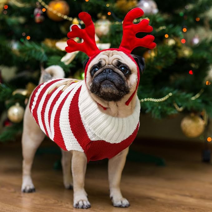 Dog Christmas Sweater Xmas Pet Clothes Cute Striped Gingerbread Man Costume - Image 7