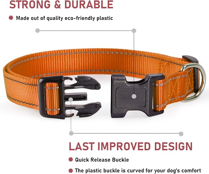 Reflective Dog Collar with Buckle Adjustable Safety Nylon Collars - Image 2