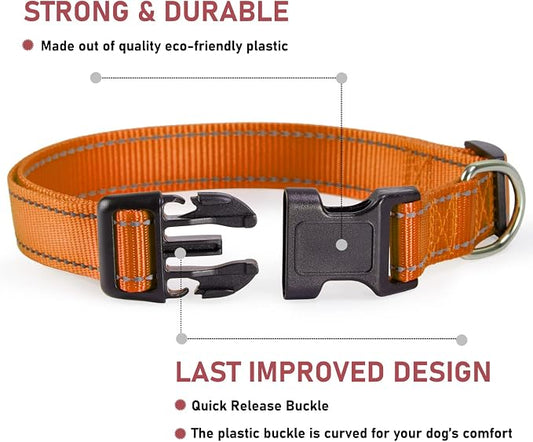 Reflective Dog Collar with Buckle Adjustable Safety Nylon Collars - Image 2