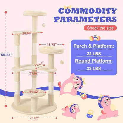 Allewie 55.5 in Cat Tree for Indoor Kitties/Soft Plush Perches/Multi-Level Cat - Image 7