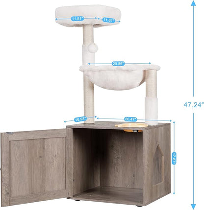 Hey-brother Cat Tree with Litter Box Enclosure, All-in-one Cat Tower - Image 3