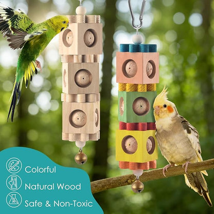 2Pcs Bird Chew Toys for Beak Grinding, Hanging Rotating Wood Block - Image 5
