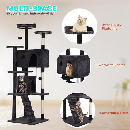 FDW | 70" Cat Tree Tower | Dark Gray | Multi-Level Indoor Activity Center - Image 5