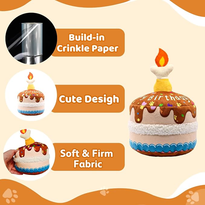 Dog Birthday Cake Toy, Interactive Crinkle Chew Toy - Image 2