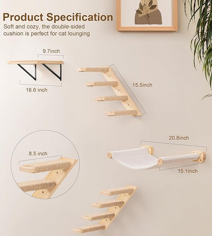 Cat Wall Hammock Set of 4 – 1 Floating Fabric Hammock, 2 Ladders - Image 8