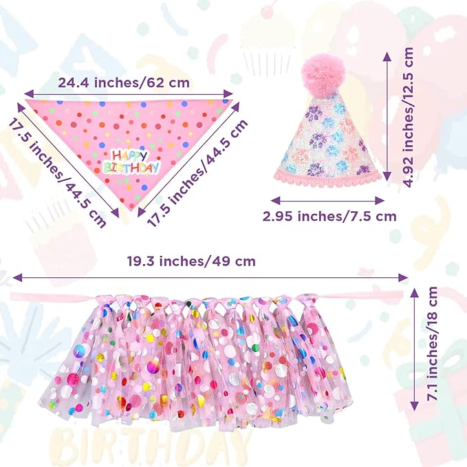 Dog Birthday Bandana with Hat and Dress Girl Set Puppy Birthday Party Supplies - Image 2