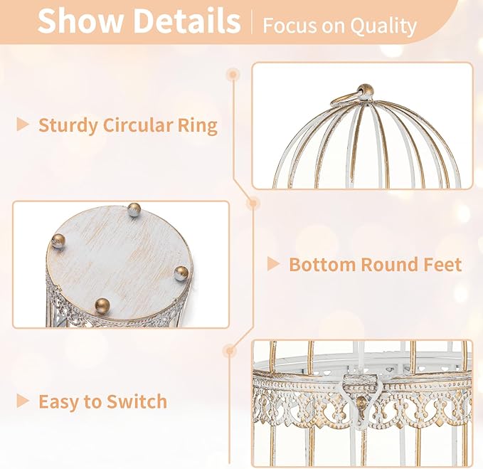 NUPTIO Decorative Candle Lanterns White: 3 Pcs Distressed White Metal Bird Cage - Image 5